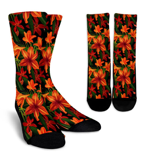 Amaryllis Pattern Print Design AL05 Crew Crew Socks-JORJUNE.COM