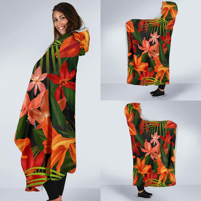 Amaryllis Pattern Print Design AL05 Hooded Blanket-JORJUNE.COM