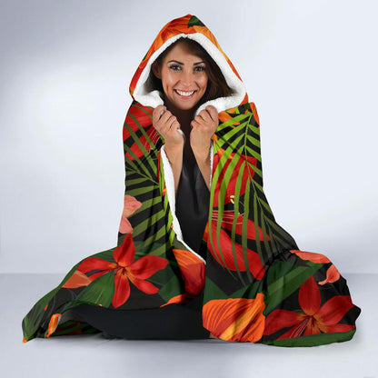 Amaryllis Pattern Print Design AL05 Hooded Blanket-JORJUNE.COM