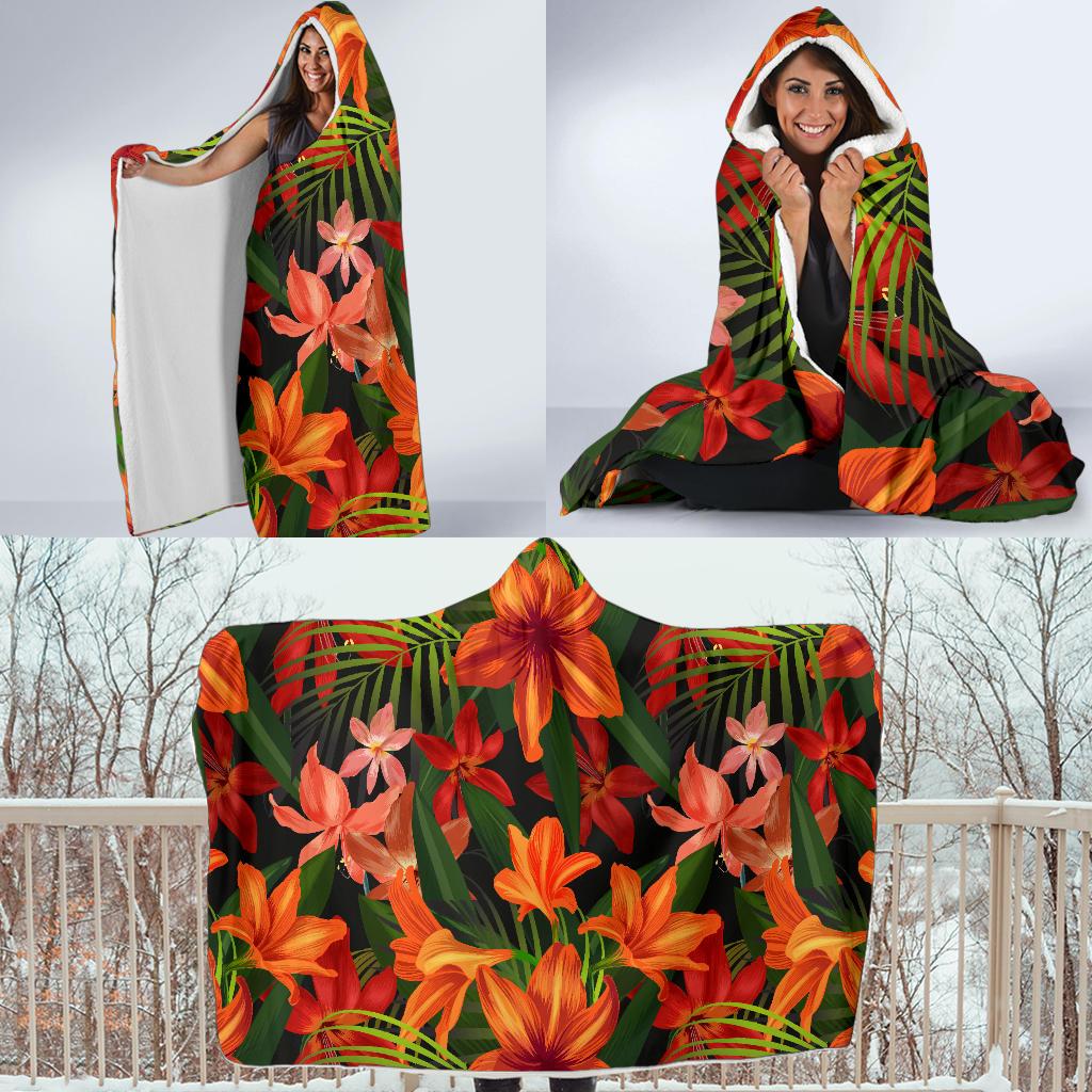 Amaryllis Pattern Print Design AL05 Hooded Blanket-JORJUNE.COM