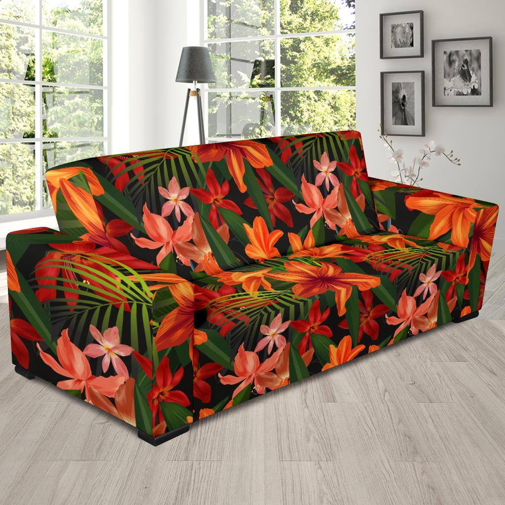 Amaryllis Pattern Print Design AL05 Sofa Slipcover-JORJUNE.COM