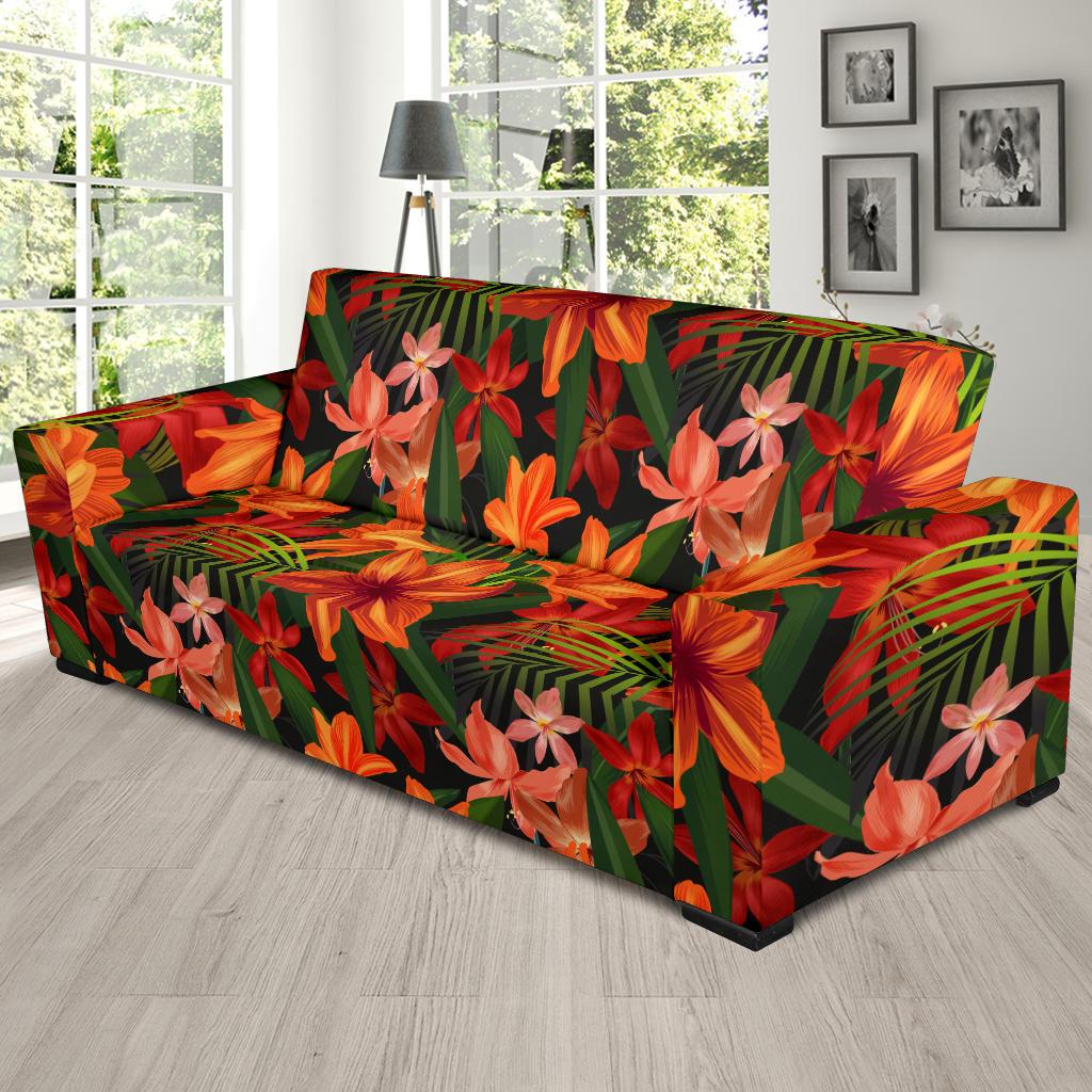 Amaryllis Pattern Print Design AL05 Sofa Slipcover-JORJUNE.COM