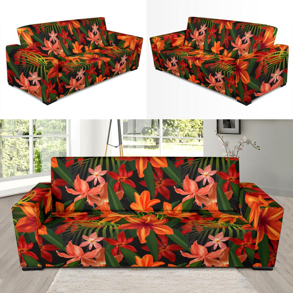 Amaryllis Pattern Print Design AL05 Sofa Slipcover-JORJUNE.COM