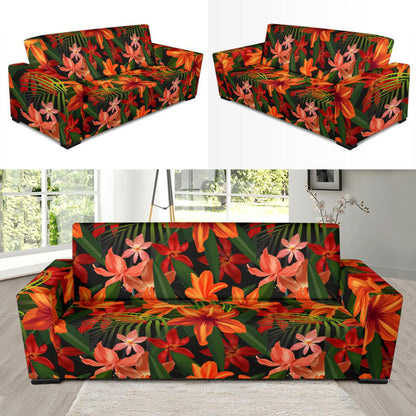 Amaryllis Pattern Print Design AL05 Sofa Slipcover-JORJUNE.COM