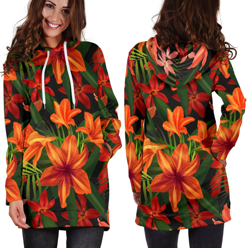 Amaryllis Pattern Print Design AL05 Women Hoodie Dress