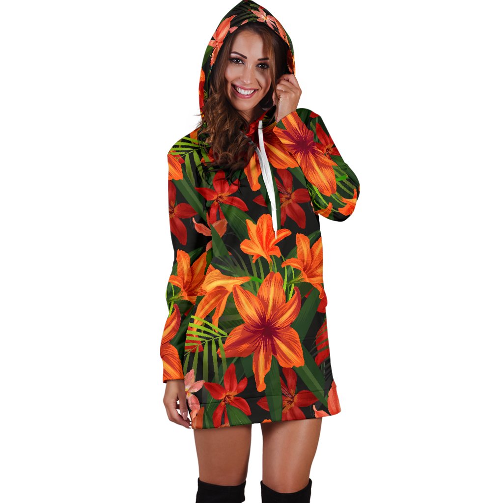 Amaryllis Pattern Print Design AL05 Women Hoodie Dress