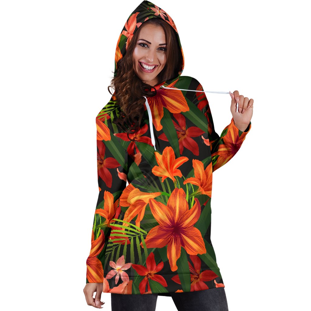 Amaryllis Pattern Print Design AL05 Women Hoodie Dress