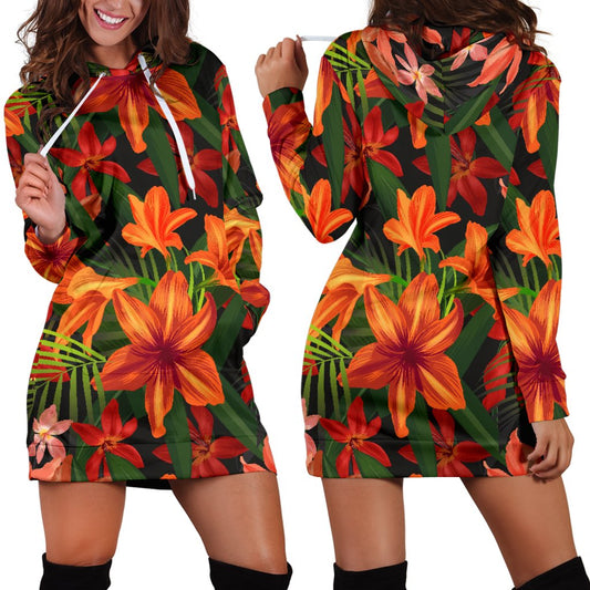 Amaryllis Pattern Print Design AL05 Women Hoodie Dress