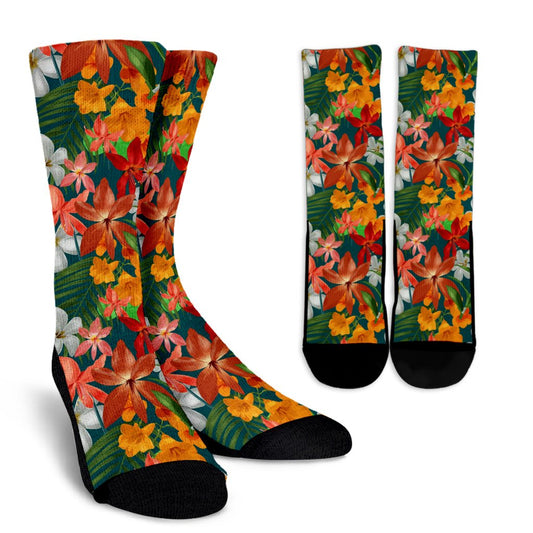 Amaryllis Pattern Print Design AL06 Crew Crew Socks-JORJUNE.COM