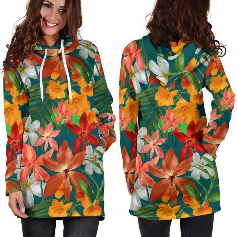 Amaryllis Pattern Print Design AL06 Women Hoodie Dress