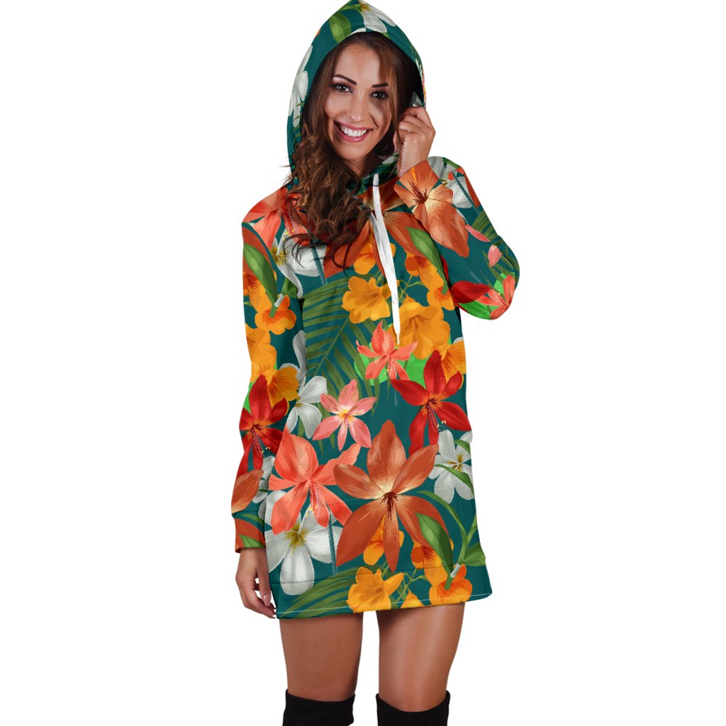 Amaryllis Pattern Print Design AL06 Women Hoodie Dress