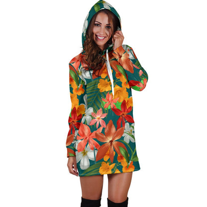 Amaryllis Pattern Print Design AL06 Women Hoodie Dress