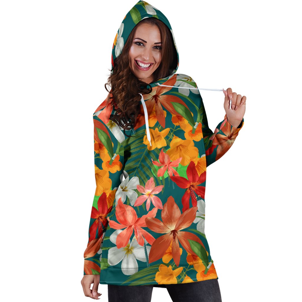 Amaryllis Pattern Print Design AL06 Women Hoodie Dress