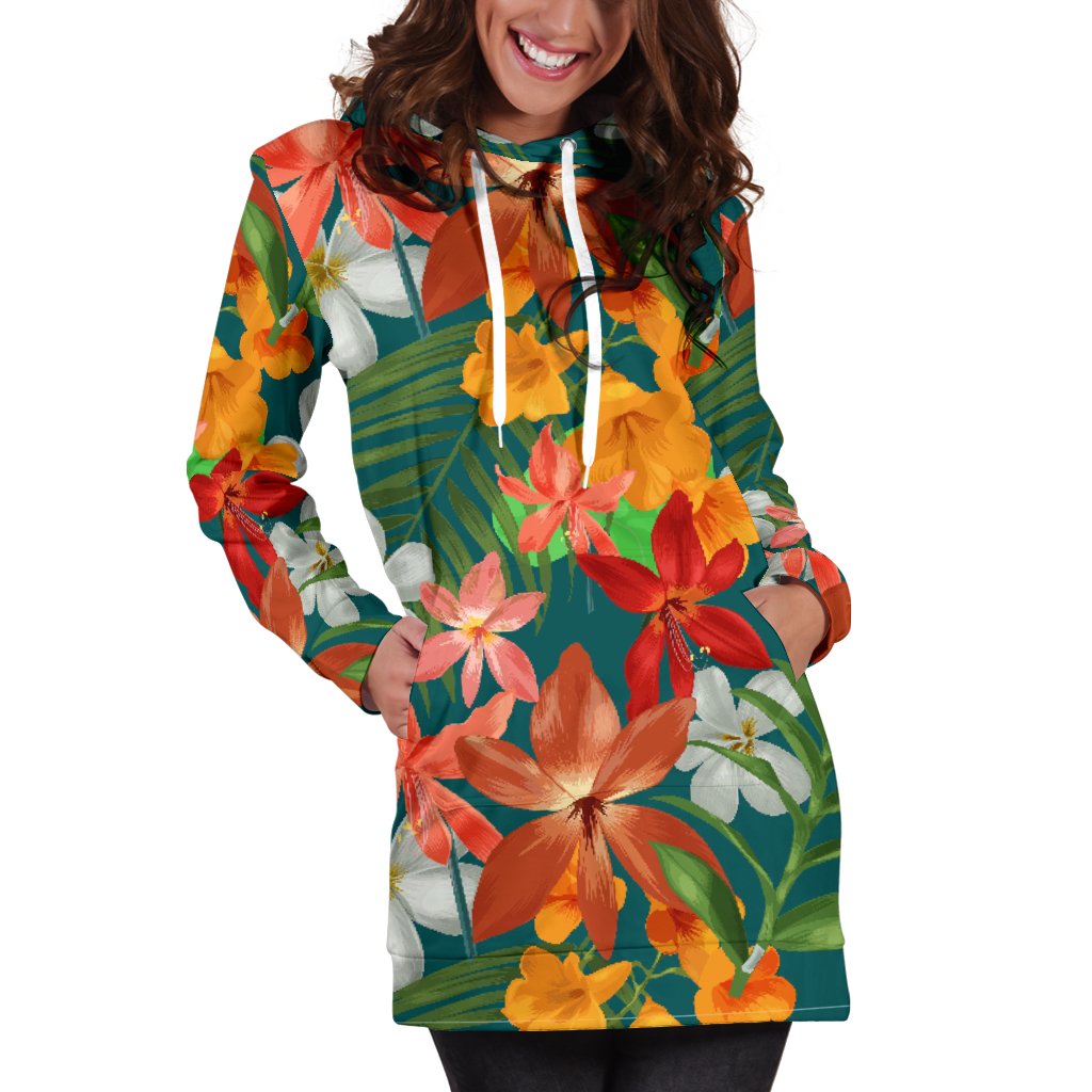 Amaryllis Pattern Print Design AL06 Women Hoodie Dress