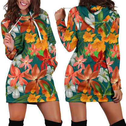 Amaryllis Pattern Print Design AL06 Women Hoodie Dress