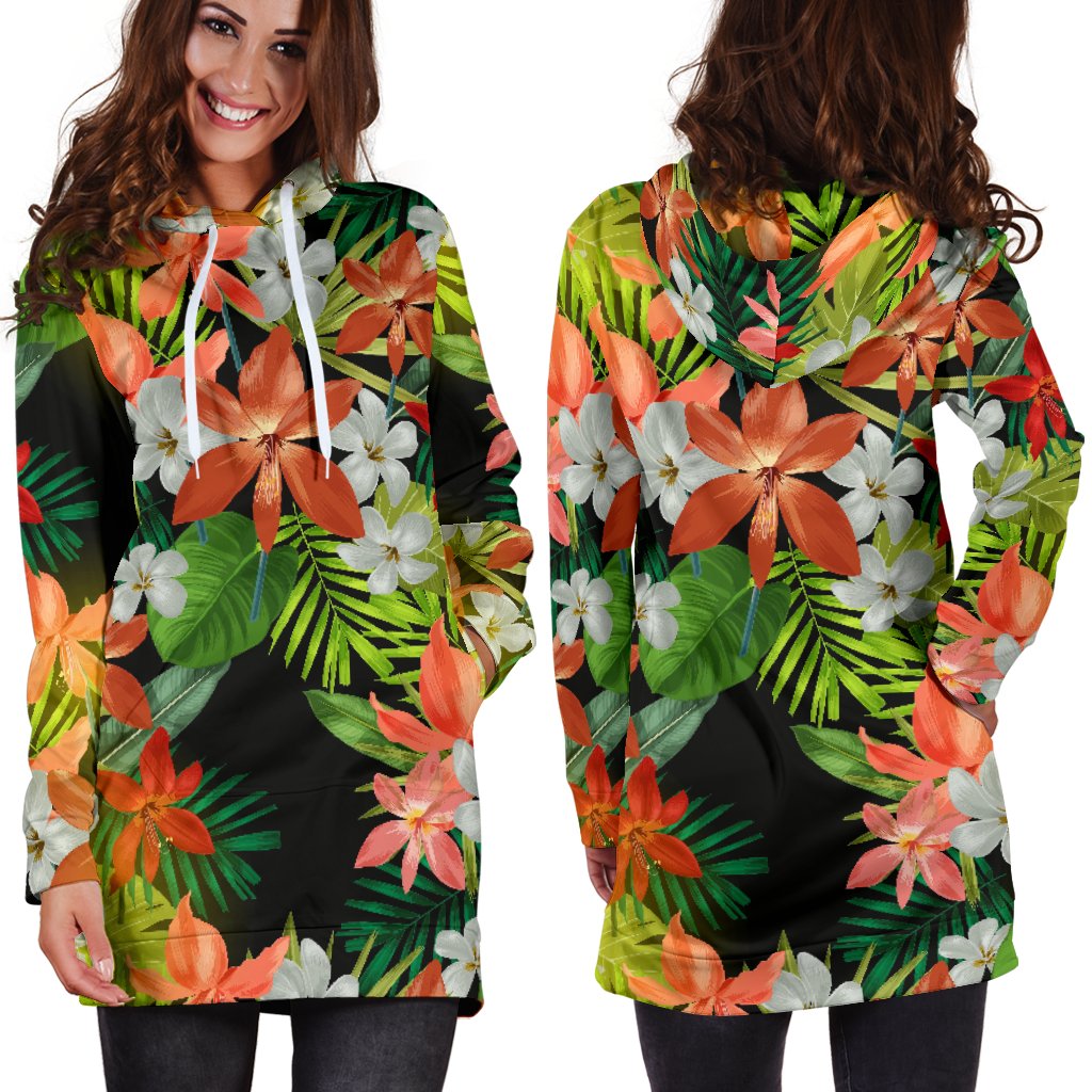 Amaryllis Pattern Print Design AL07 Women Hoodie Dress