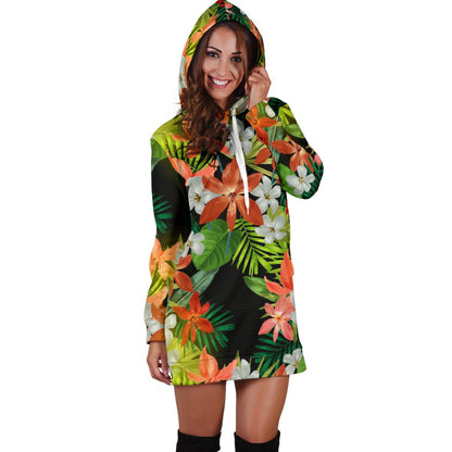 Amaryllis Pattern Print Design AL07 Women Hoodie Dress