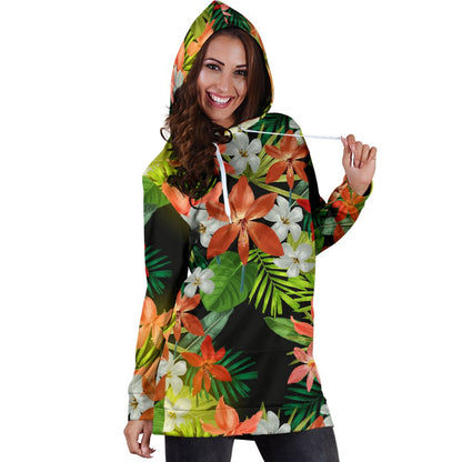 Amaryllis Pattern Print Design AL07 Women Hoodie Dress