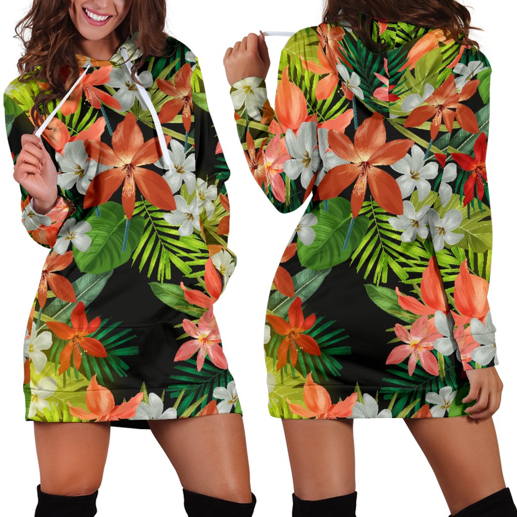 Amaryllis Pattern Print Design AL07 Women Hoodie Dress