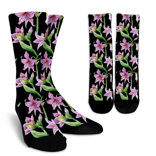 Amaryllis Pattern Print Design AL08 Crew Crew Socks-JORJUNE.COM