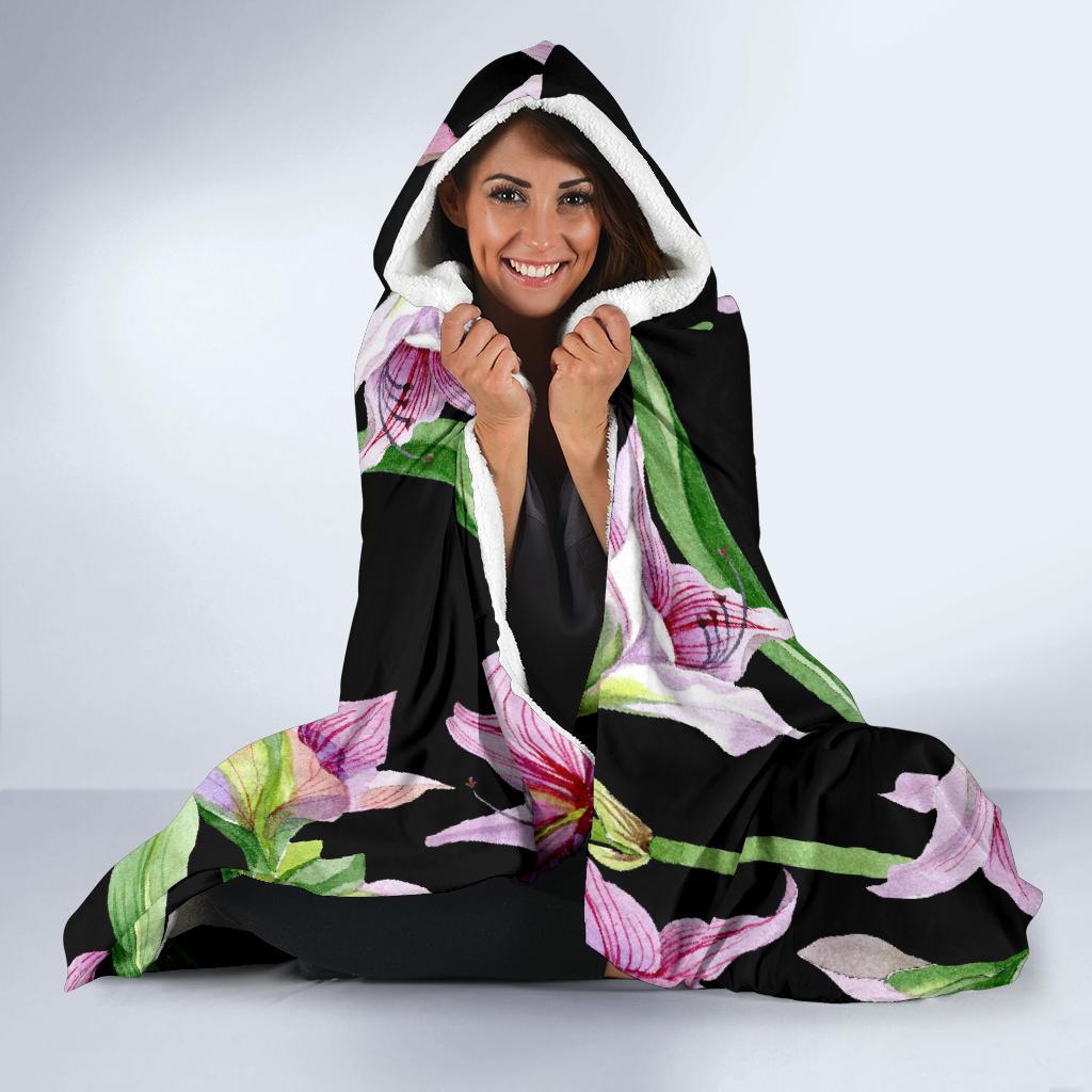 Amaryllis Pattern Print Design AL08 Hooded Blanket-JORJUNE.COM