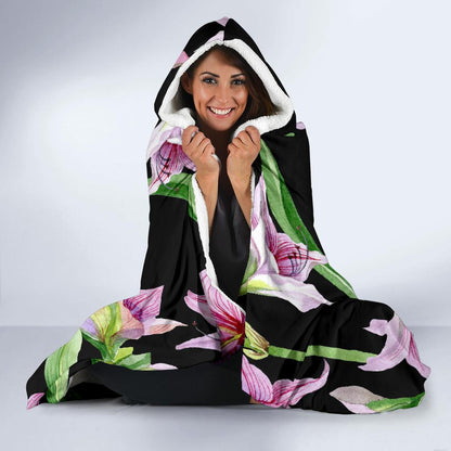 Amaryllis Pattern Print Design AL08 Hooded Blanket-JORJUNE.COM