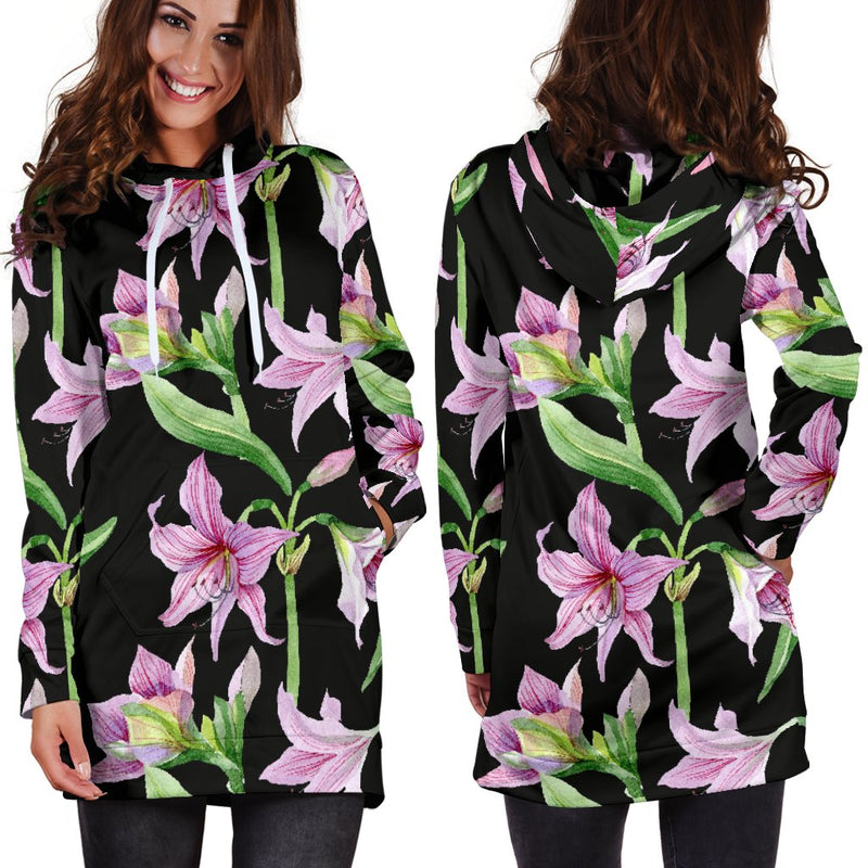 Amaryllis Pattern Print Design AL08 Women Hoodie Dress