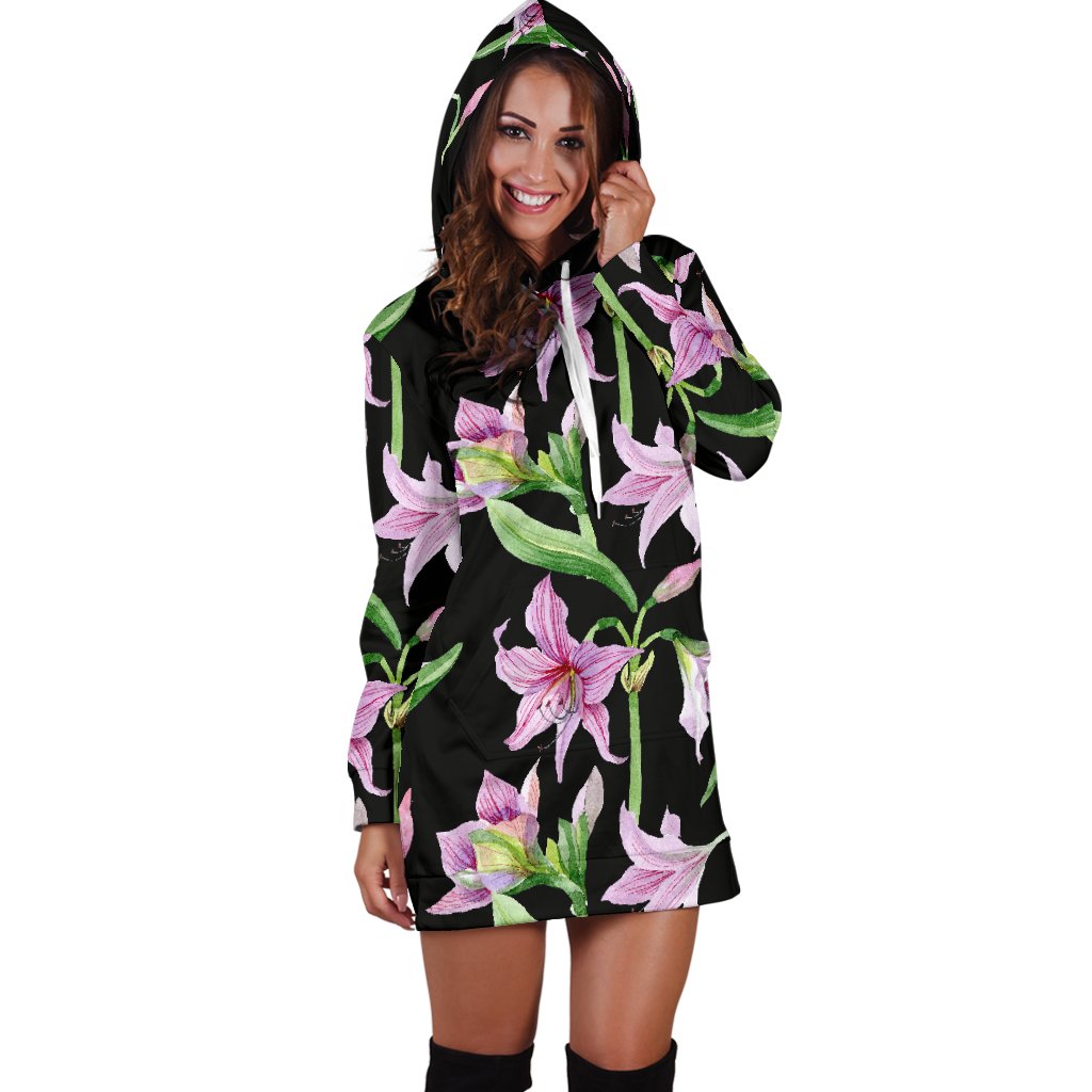 Amaryllis Pattern Print Design AL08 Women Hoodie Dress