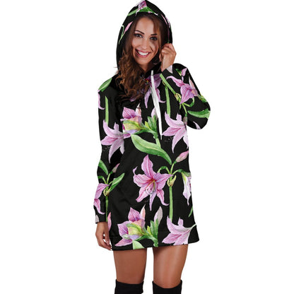 Amaryllis Pattern Print Design AL08 Women Hoodie Dress