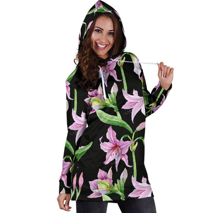 Amaryllis Pattern Print Design AL08 Women Hoodie Dress