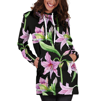 Amaryllis Pattern Print Design AL08 Women Hoodie Dress