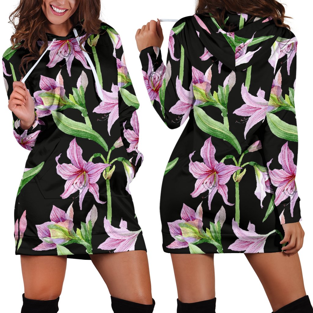 Amaryllis Pattern Print Design AL08 Women Hoodie Dress