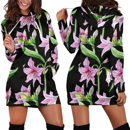 Amaryllis Pattern Print Design AL08 Women Hoodie Dress