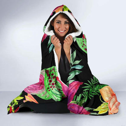 Amaryllis Pattern Print Design AL09 Hooded Blanket-JORJUNE.COM