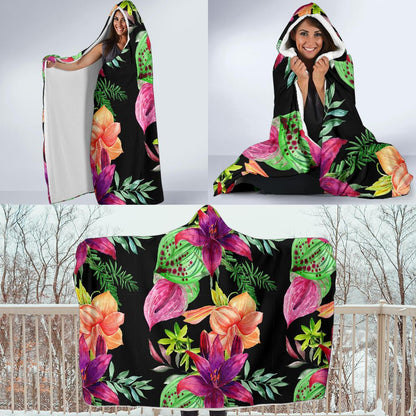 Amaryllis Pattern Print Design AL09 Hooded Blanket-JORJUNE.COM