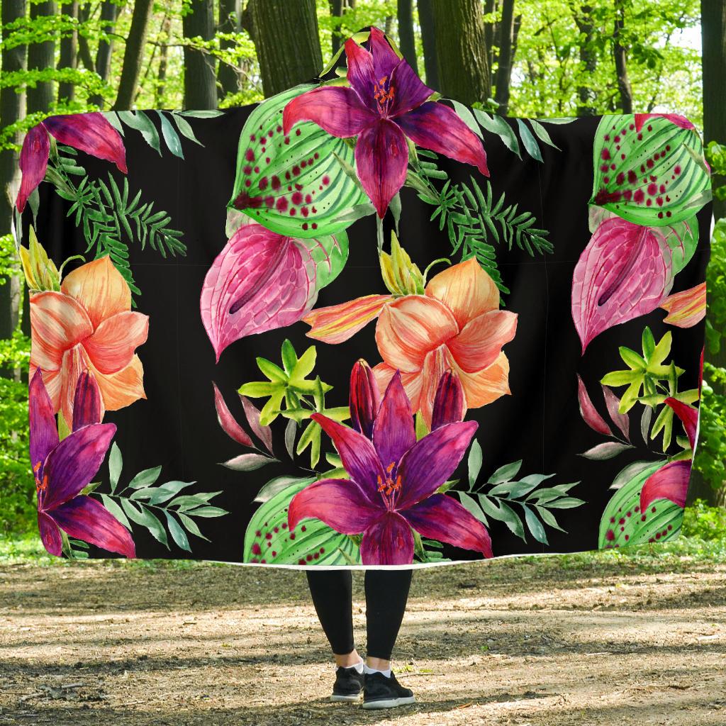 Amaryllis Pattern Print Design AL09 Hooded Blanket-JORJUNE.COM