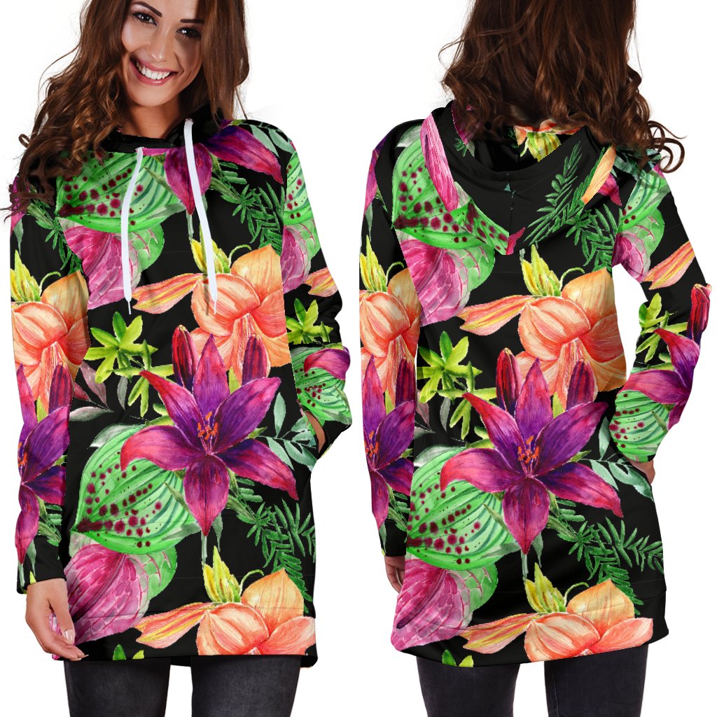 Amaryllis Pattern Print Design AL09 Women Hoodie Dress
