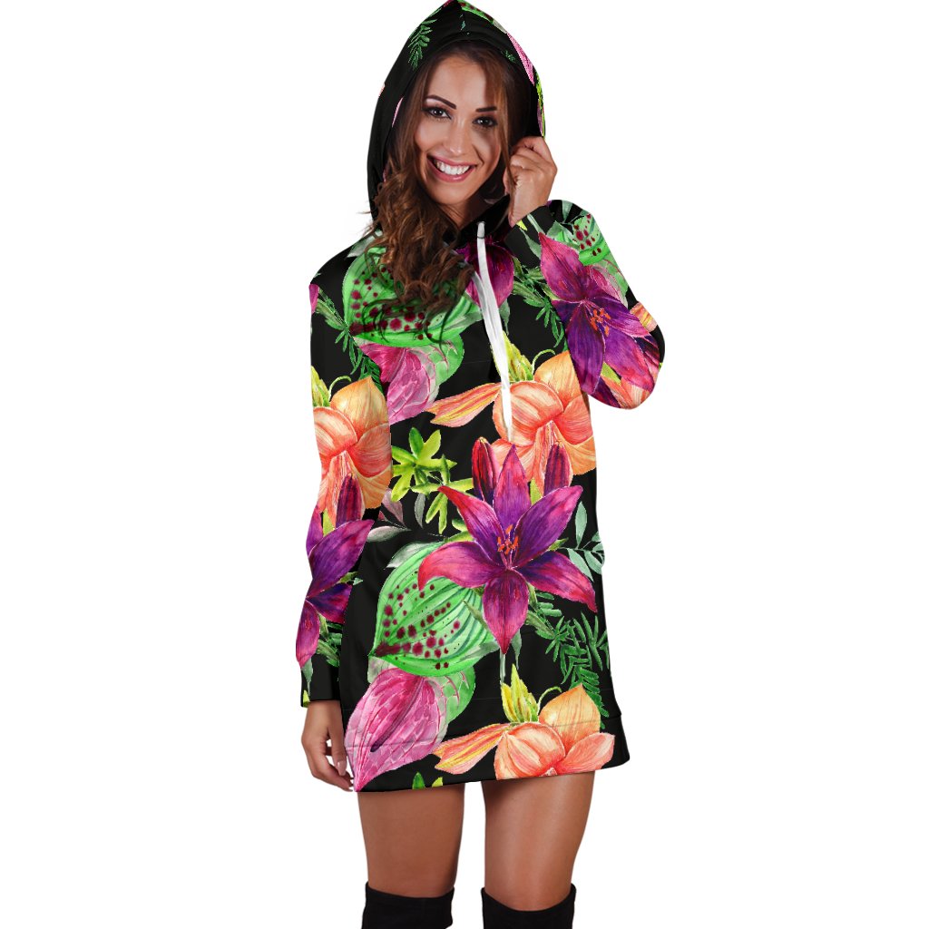 Amaryllis Pattern Print Design AL09 Women Hoodie Dress