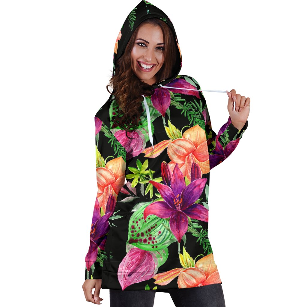 Amaryllis Pattern Print Design AL09 Women Hoodie Dress
