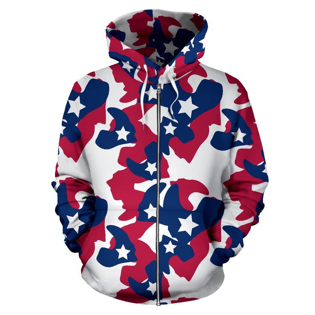 American flag Camo Camouflage Print All Over Zip Up Hoodie