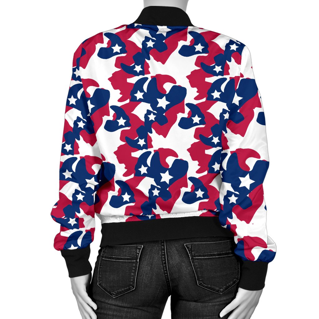 American Flag Camo Print Women Casual Bomber Jacket