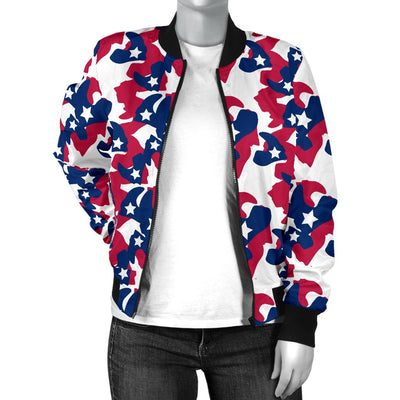 American Flag Camo Print Women Casual Bomber Jacket