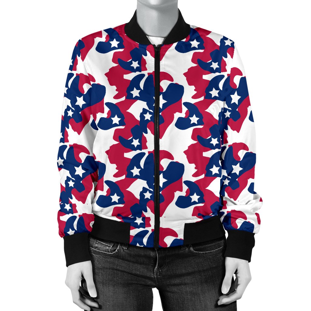 American Flag Camo Print Women Casual Bomber Jacket