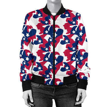 American Flag Camo Print Women Casual Bomber Jacket