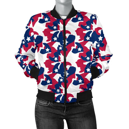 American Flag Camo Print Women Casual Bomber Jacket