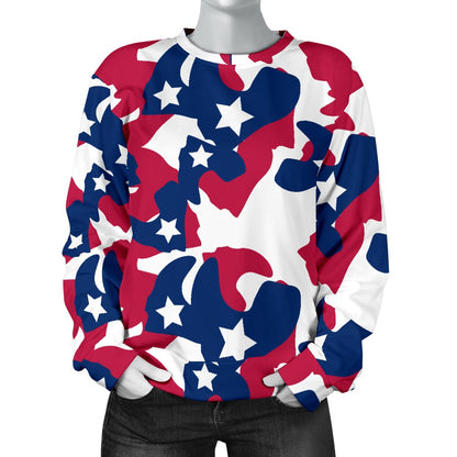 American Flag Camo Print Women Crewneck Sweatshirt