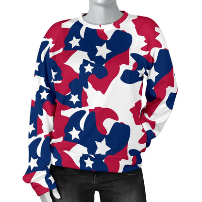 American Flag Camo Print Women Crewneck Sweatshirt
