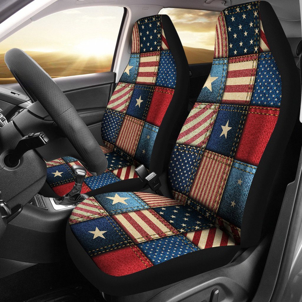 American Flag Patchwork Design Universal Fit Car Seat Covers