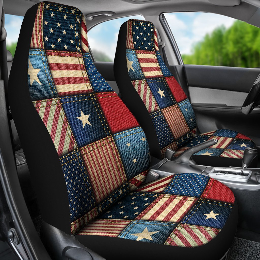 American Flag Patchwork Design Universal Fit Car Seat Covers