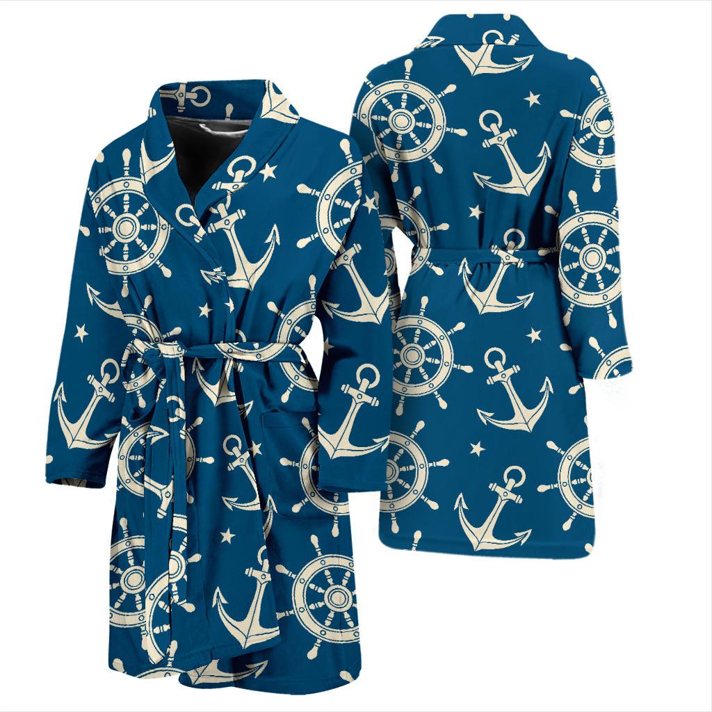 Anchor Pattern Print Design 01 Men Bathrobe-JORJUNE.COM